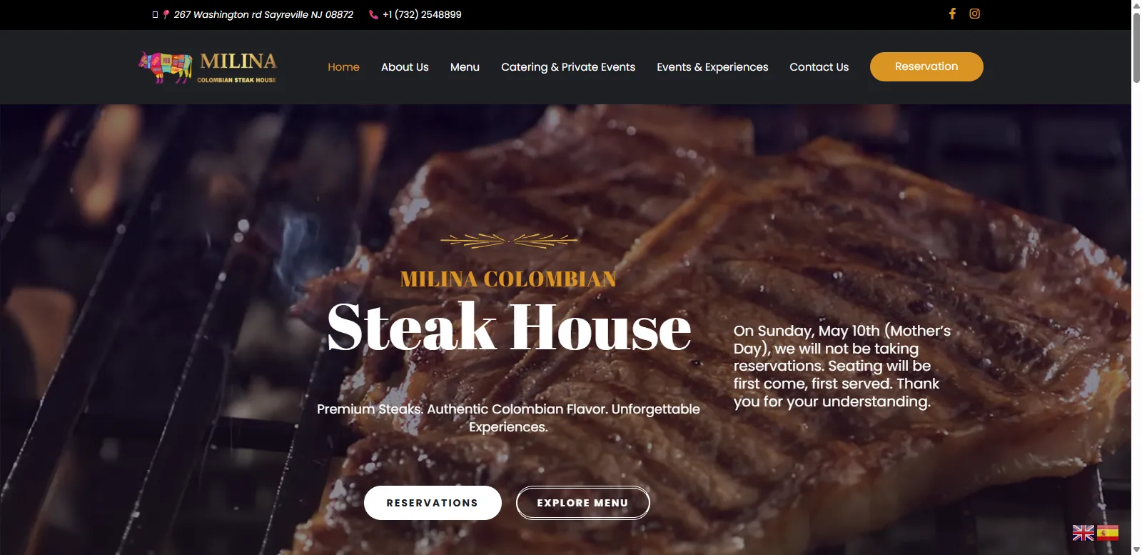 Milina Steakhouse restaurant website redesign homepage